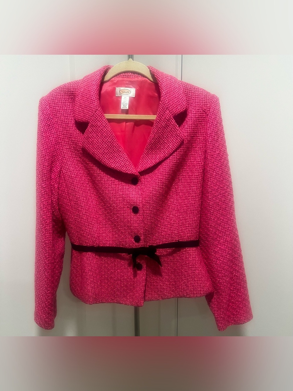 Talbots Hot Pink Silk Tweed Ribbon Belted Blazer